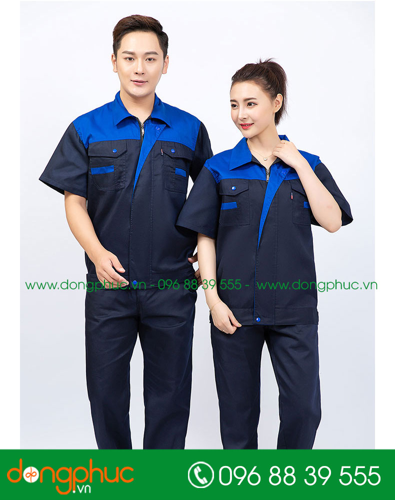 Mẫu bảo hộ màu tím than phối xanh cộc tay